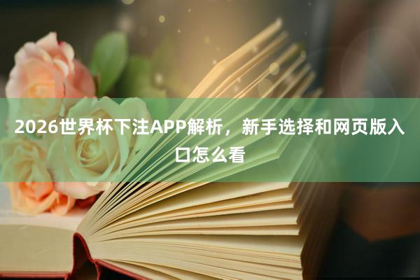2026世界杯下注APP解析，新手选择和网页版入口怎么看