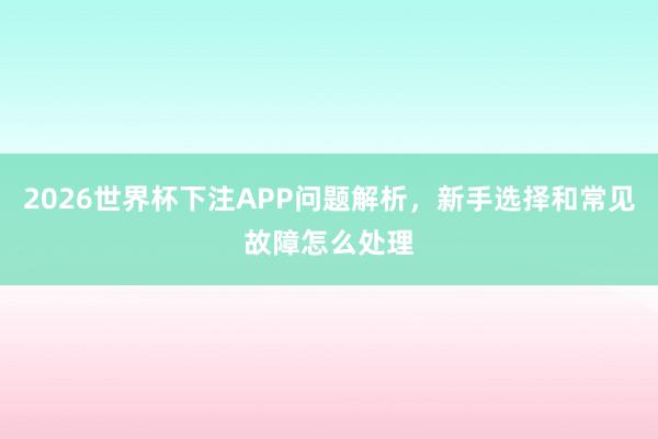 2026世界杯下注APP问题解析，新手选择和常见故障怎么处理